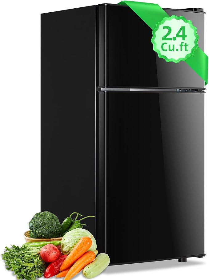 2.4 Cu.ft Mini Fridge with Top Freezer Apartment Size Dual Door Compact Refrigerator for Personal Use Small Fridge with Egg tray, 7 Temperature Control For Dorm, Black by DEMULLER