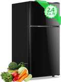2.4 Cu.ft Mini Fridge with Top Freezer Apartment Size Dual Door Compact Refrigerator for Personal Use Small Fridge with Egg tray, 7 Temperature Control For Dorm, Black by DEMULLER