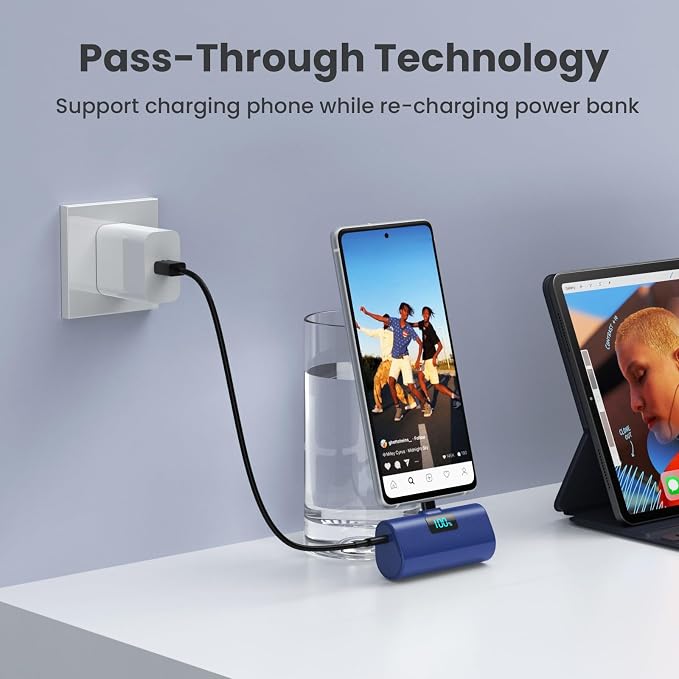 Mini Portable Charger USB C Power Bank,Upgraded 5500mAh PD Fast Charging Battery Pack Built-in USB-C Connector Travel Essential for iPhone17/17Pro/17Pro Max/Air/16 Plus/16Pro Max/15 Series (Deep Blue) - Image 5