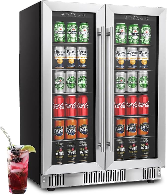 24 inch Dual Zone Wine and Beverage Refrigerator Cooler, 5.4 Cubic/176 Can Large Fridge with Glass Front Door, Beer or Wine,Small Refrigerator with Adjustable Shelves and Digital Display by Stopsad