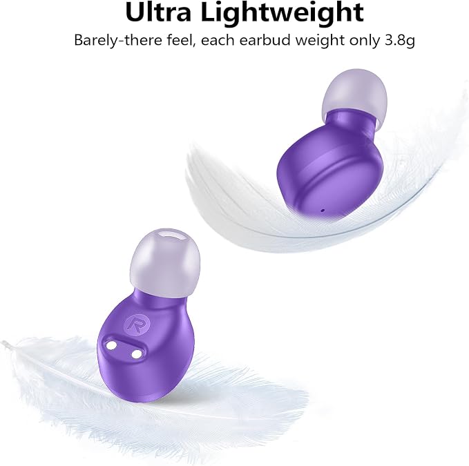 kurdene Wireless Earbuds Bluetooth 5.3 Light Weight in Ear Headphones | Premium Sound Bass Ear buds with Charging Case,Touch Control,Built in Mics Headset,Clear Calls for Sports Workout Purple - Image 6