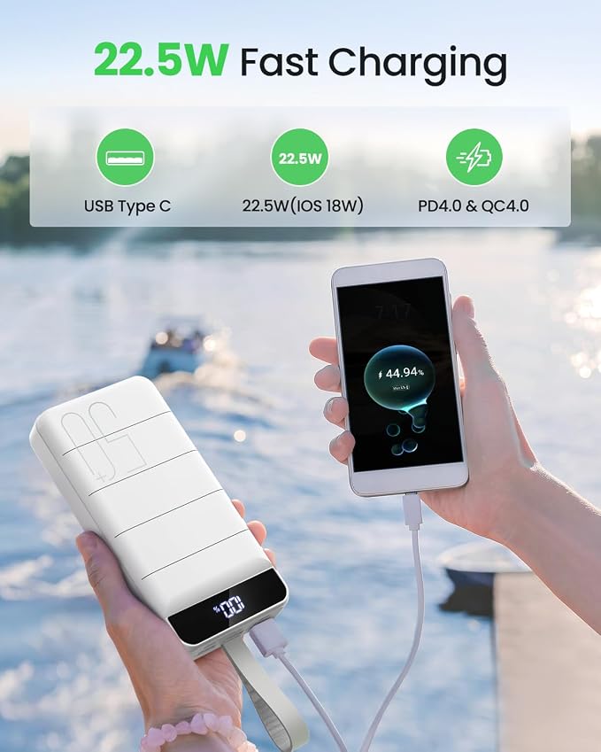 Power Bank Fast Charging 50000mAh - 22.5W Portable Charger USB C Quick Charge with 4 Outputs & 3 Inputs LED Display Huge Capacity External Battery Pack for iPhone, Samsung, iPad etc White - Image 3