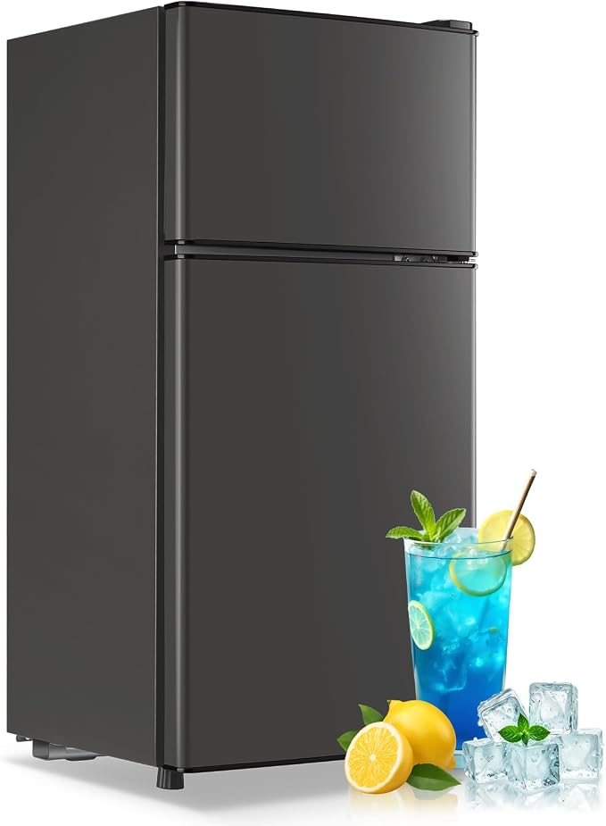 Fridge with Freezer Refrigerator Freezer Double Doors 7 Modes Temp Suit for Apartment Bedroom Office Dark Gray by TACOOL