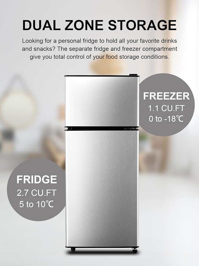Refrigerator with Freezer 3.8 Cu.Ft Top-Freezer Compact frige Silver | 7 Level Adjustable Thermostat Control ,2 Door, Lock Fresh,Low noise,Low Power Consumption - Image 4