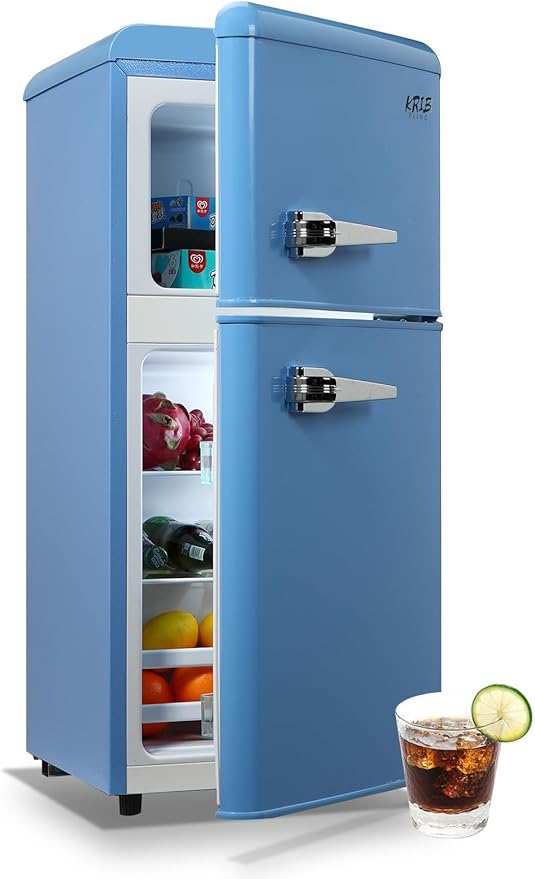 Refrigerator with Freezer 3.5 Cu.Ft Top-Freezer Compact Refrigerator Blue | 7 Level Adjustable Thermostat Control , 2 Door , Low noise,Low Power Consumption by KRIBBLING