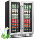 DOGHLY 24 Inch Dual Zone Beverage Refrigerator, 210 Cans Drink Fridge | Glass Door Cooler with Advanced Cooling for Soda Wine Beer, Built-in/Freestanding Beverage Fridge for Kitchen Bar Office by DOGHLY