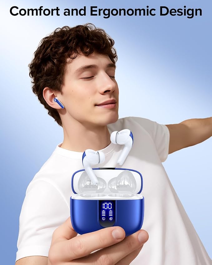 TAGRY Bluetooth Headphones True Wireless Earbuds 60H Playback LED Power Display Earphones with Wireless Charging Case IPX5 Waterproof in-Ear Ear buds with Mic for TV Smart Phone Laptop Computer Sports - Image 3