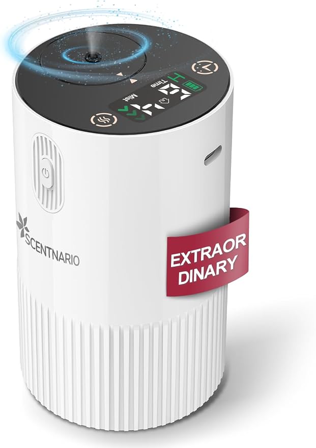 Waterless Diffuser for Essential Oil - Aroma Diffuser for Home with Battery Indicator, Portable Smart Scent Air Machine 1/2/3 & Continuous Mist, Timing & Auto-Off Function (White) by ScentnarioOfficial