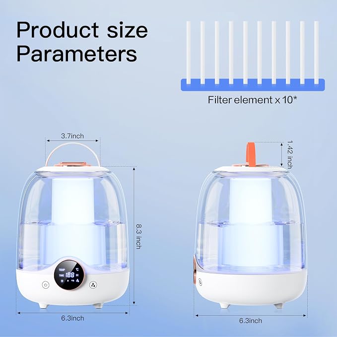 Humidifiers for Bedroom, 3L Tank for 30H 20dB Quiet Mist Time, Dual Nozzles, LED Lights, Smart Timer (2/4/8 Hours), Auto Shut-Off, Perfect for Baby and Large Rooms (White) - Image 8