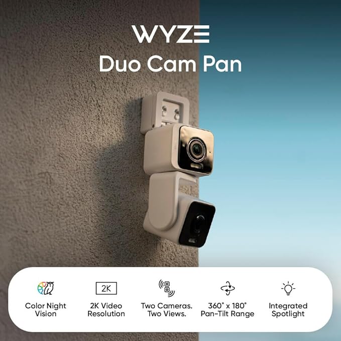 WYZE Duo Cam Pan 2 Pack, Indoor/Outdoor IP65 2K 360° Pan/Tilt Smart Home - Image 2