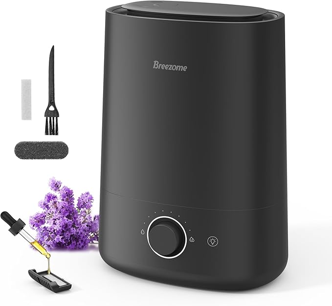 BREEZOME 5L Humidifiers for Bedroom, Ultrasonic Cool Mist Top Fill Humidifier & Essential Oil Diffuser, 360°Nozzle, Auto Shut-off, 50H Runtime, Quiet Humidifiers for Large Room, Baby Nursery, Plants by BREEZOME