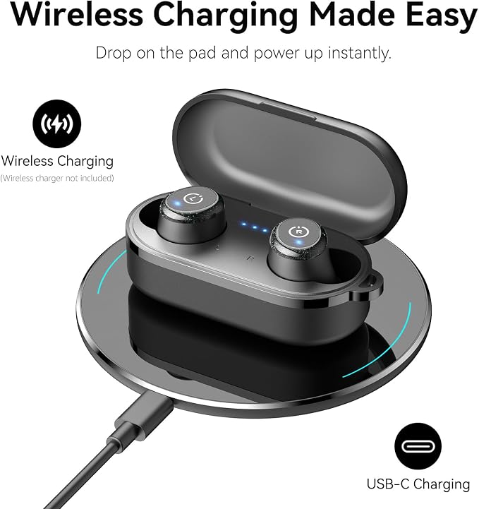 TOZO T10 Wireless Earbuds Powerful Bass Stereo Wireless Charging, APP, IPX8 | Waterproof, 55H Playtime, Ergonomic Design In Ear buds, App Customize EQ, Bluetooth 5.3 Headphones for Work, Travel, Black - Image 7