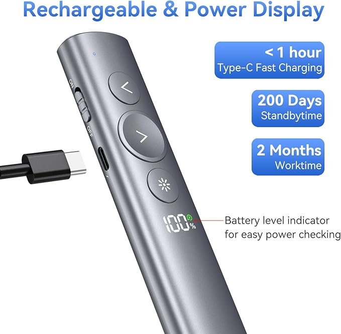 Power Display Wireless Presenter Remote, Rechargeable Presentation Clicker - Image 5