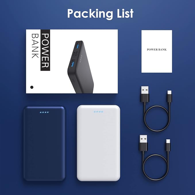 [2 Pack] Portable Charger Power Bank 10000mAh,Ultra Slim Compact External Battery Pack with USB C Input & Output Backup Charger Compatible with iPhone 16/15/14/13, Galaxy S24,Android etc-Blue+White - Image 7