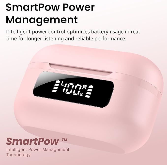TOZO NC9 Hybrid Active Noise Cancelling Wireless Earbuds, 60H, LED Display | 6 Mic ENC Clear Calls, Deep Bass Sound, IPX8, in Ear Bluetooth 5.3 Headphones,32 EQs via APP, Comfort Fit Ear Buds, Pink - Image 5