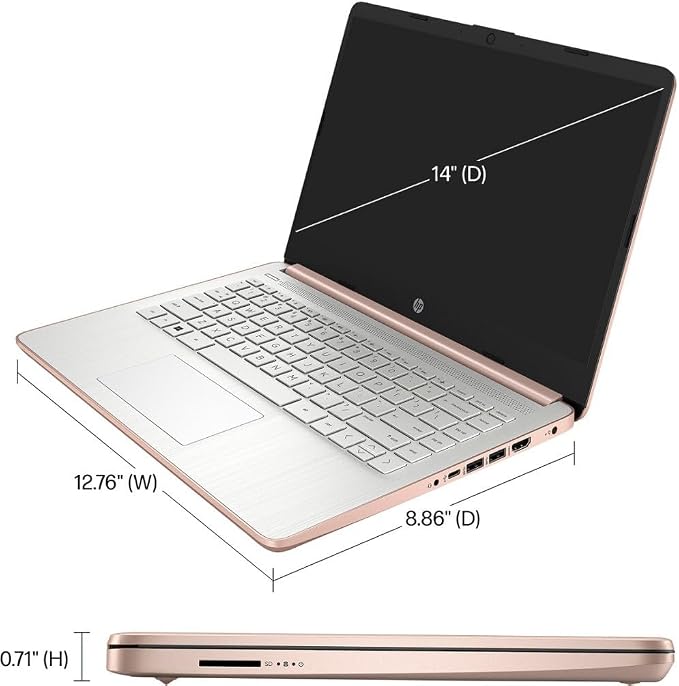 HP 14" HD (1366 x 768) Display Laptop, Intel Celeron N4120, 1.1GHz, 4GB Memory, 128GB eMMC, Windows 11 Home in S Mode, Rose Gold, 14-dq0762dx (Renewed) - Image 6