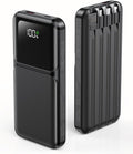 RONEGN Portable Charger with Built in Cable - Power Bank Fast Charging USB C LED Display 10000mah Battery Pack 5 Outputs & 3 Inputs for Travel Essentials iPhone Samsung Android Phones Tablets Black by RONEGN