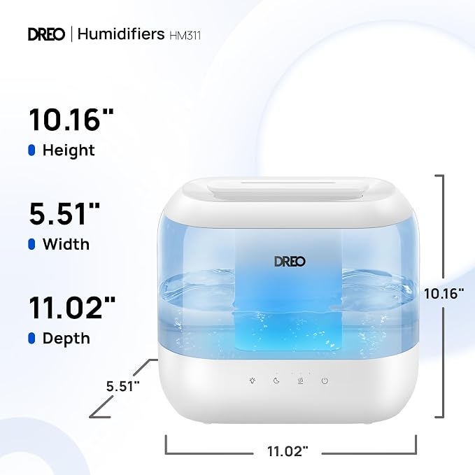 Dreo Humidifiers for Bedroom, 4L Top Fill for Large Room, 36H Runtime, 28 dB Quiet Supersized Cool Mist Air Humidifier for Baby Nursery, Plants, Indoor, Night Light, Easy to Clean & Fill, Blue - Image 8
