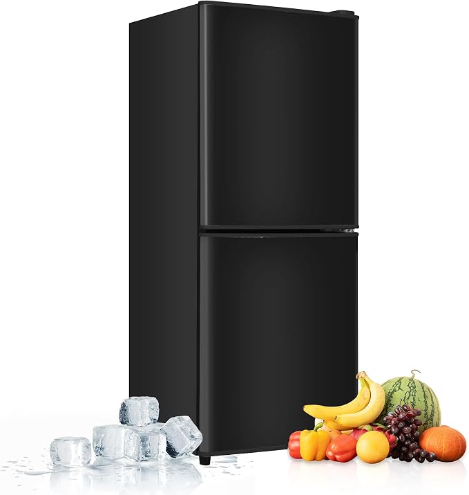 Dorm Size Fridge with Freezer 4.3 Cu. Ft., 2-Door Small Refrigerator Black | with Bottom Freezer, 7-Level Thermostat Control, Low Noise Mini Fridge for Apartment, Office, Kitchen by Rosmena