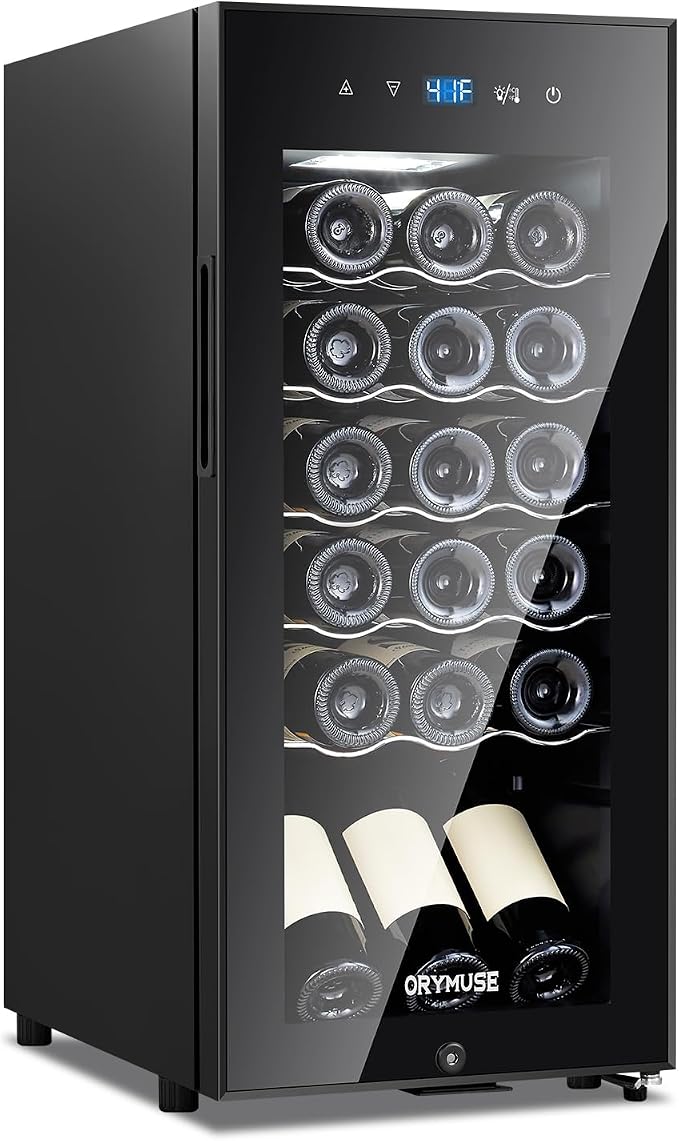 18 Bottle Compressor Wine Cooler Refrigerator with Lock, Freestanding Wine Fridge, 41°F-64°F Digital Temperature Control, Large Wine Cellar for Red, White, Champagne, and Sparkling Wine – Black by ORYMUSE