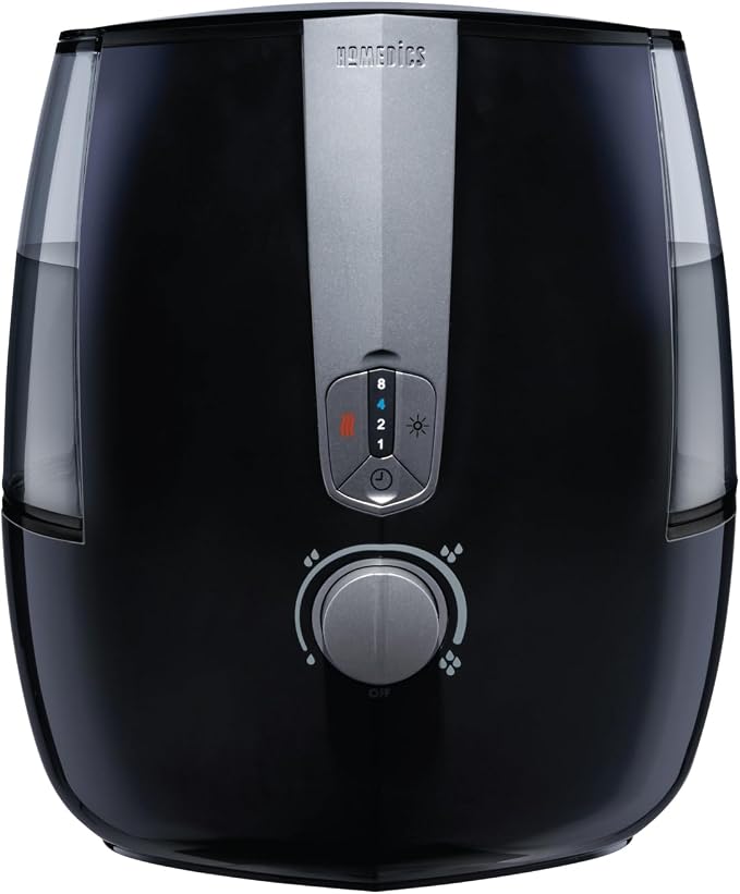 Homedics TotalComfort Plus Humidifier – Large Air Humidifiers for Bedroom, Plants – Top-Fill 5.3L Water Tank with Cool and Warm Mist, Essential Oil Pads, Colored Night-Light, Black by Homedics
