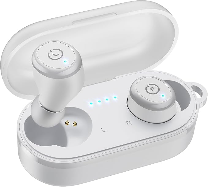 TOZO T10 Wireless Earbuds Powerful Bass Stereo Wireless Charging, APP, IPX8 | Waterproof, 55H Playtime, Ergonomic Design In Ear buds, App Customize EQ, Bluetooth 5.3 Headphones for Work, Travel, White by TOZO