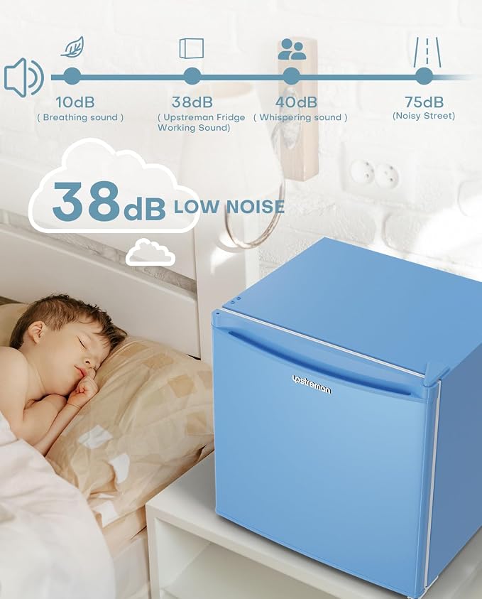 Upstreman 1.7 Cu.ft Mini Fridge with Freezer, Blue-FR17 | Dorm Essentials, Adjustable Thermostat, Energy Saving, Low Noise, Compact Refrigerator for Dorm, Office, Bedroom - Image 4