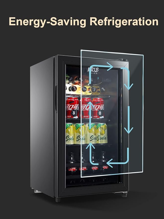 Beverage Refrigerator 120 Can Freestanding Beverage Cooler Black | Adjustable Shelving Glass Door, for Beer Soda or Wine Perfect for Home Office or Bar - Image 6