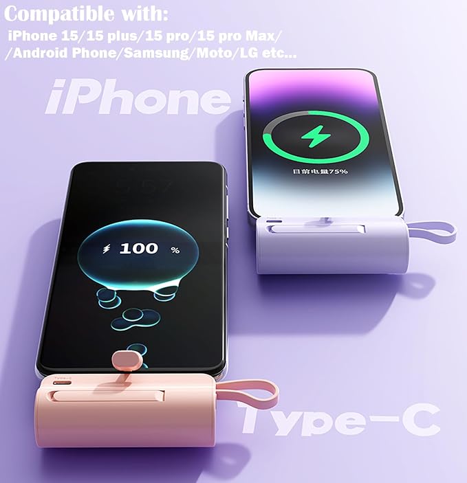 Mini power bank 5500mAh Portable Power Bank,Dual USB-C ports Cell Phone Power Charger, LCD LED Display Battery Compatible with iPhone17/16/15 plus/15 pro/15 pro Max/Android phone/Samsung/Moto/LG etc - Image 3