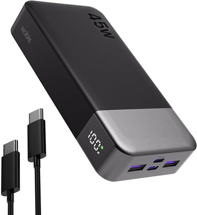 NOBIS Portable Charger, 20000mAh Power Bank, 45W Power Bank Fast Charging, Battery Pack with C to C Cable, Battery Bank with Digital Display for iPhone Android Laptop etc(Black) by NobisPowerbank
