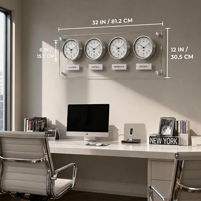 BBHORAIRE Silver Time Zone Wall Clock, Silent Quartz Analog World Clock - Image 6