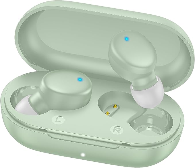 MOZOTER Mini Wireless Earbuds Bluetooth 5.3 in Ear Headphones Headsets | Light Weight,60Hrs Playtime Ear Buds with Charging Case,Smart Touch Control,Premium Sound with Deep Bass for Sport-Green by MOZOTER