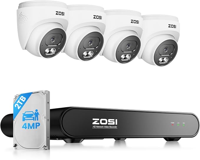 ZOSI C220 8CH 4MP QHD 2.5K PoE Home Security Camera System, 8CH 5MP 3K NVR by ZOSI