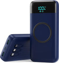 YHO Wireless Portable Charger 40800mAh for iPhone with Built-in Cables,15W Wireless Charging USB C Power Bank,25W PD Fast Charging Travel Essential Battery Pack for iPhone 17/16/15/14-Dark Blue by YHO