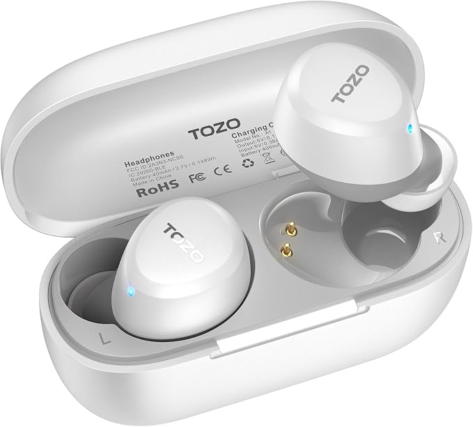 TOZO A1 Wireless Earbuds Bluetooth 5.3 Light Weight in Ear Headphones | IPX5 Waterproof, 2 Mics for AI Calls, Immersive Premium Sound Bass Ear buds with Charging Case, 32 Presets EQ via TOZO App by TOZO