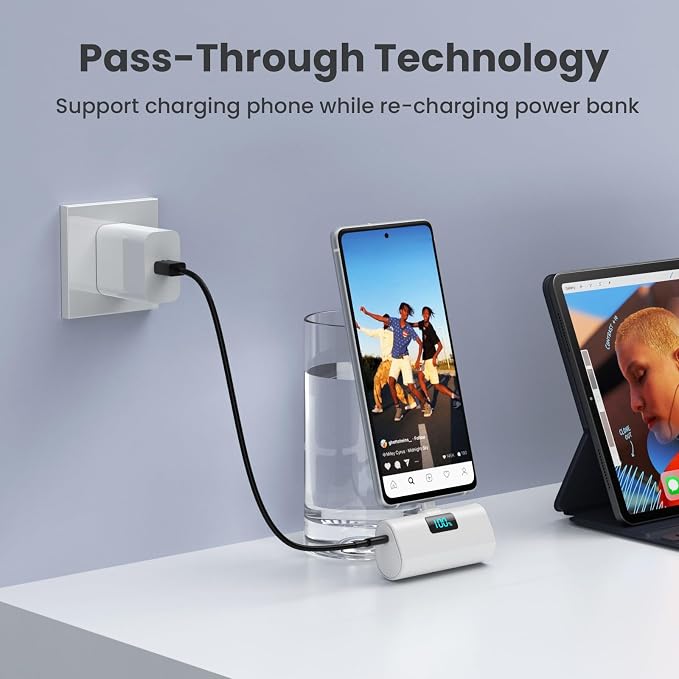 Small Portable Charger 5200mAh,Upgraded PD USB C Power Bank Built-in USB-C Connector,LCD Display Battery Pack,Compatible with iPhone 17/16/15/15 Plus/15 Pro/15 Pro Max/Galaxy Android Phone, White - Image 5