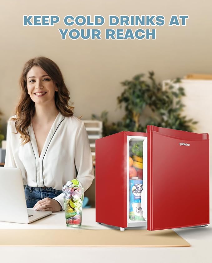 Upstreman 1.7 Cu.ft Mini Fridge with Freezer, Red-FR17 | Dorm Essentials, Adjustable Thermostat, Energy Saving, Low Noise, Compact Refrigerator for Dorm, Office, Bedroom - Image 8