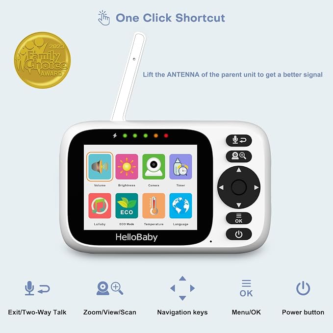 HelloBaby 3.2'' Baby Monitor 3 Cameras, Video Audio Baby Monitor No WiFi - Image 2