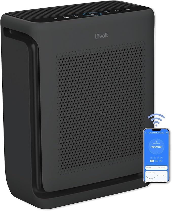 LEVOIT Air Purifiers for Home Large Room Up to 1875 Ft² with Washable Pre-Filter, AHAM VERIFIDE, Air Quality Monitor, HEPA Sleep Mode for Allergies, Pet Hair in Bedroom, Vital 200S-P, Black | For Quiet Bedroom at 27dB, AHAM VERIFIDE, Air Quality Monito... by Unknown