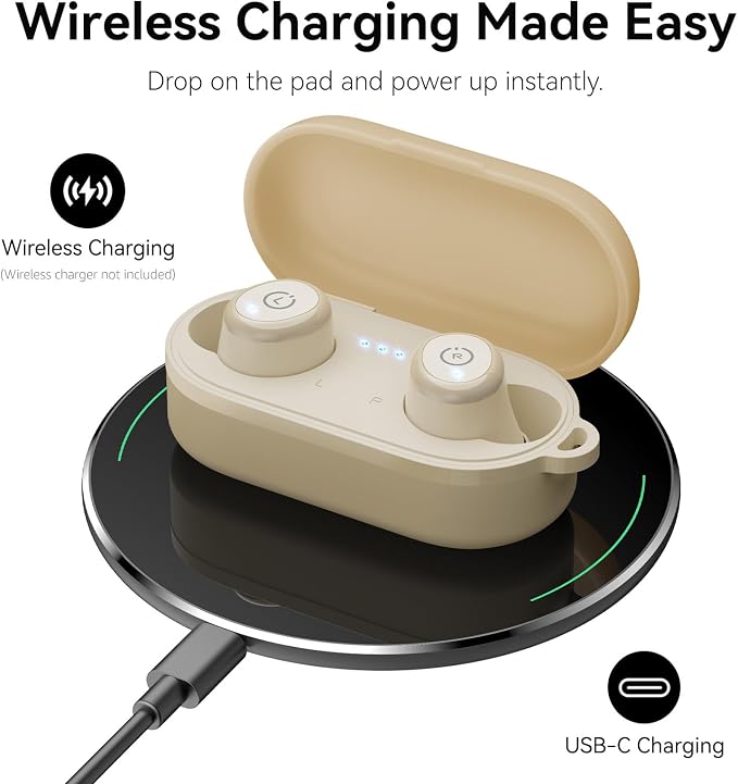 TOZO T10 Wireless Earbuds Powerful Bass Stereo Wireless Charging, APP, IPX8 | Waterproof, 55H Playtime, Ergonomic Design In Ear buds, App Customize EQ, Bluetooth 5.3 Headphones for Work, Travel, Khaki - Image 7