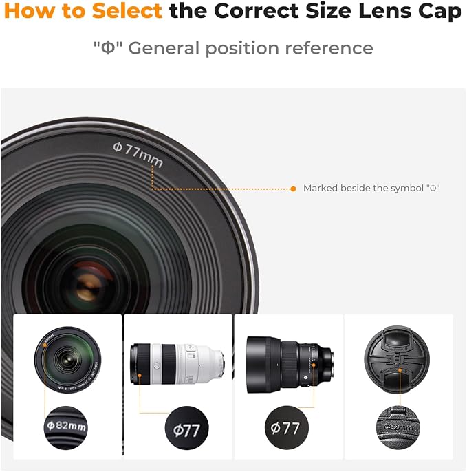 K&F Concept 95mm Lens Cap, 9-in-1 Center Pinch Lens Cover + Anti-Loss Keeper - Image 2
