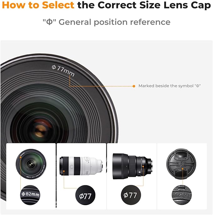 K&F Concept 77mm Lens Cap, 9-in-1 Center Pinch Lens Cover + Anti-Loss Keeper - Image 2
