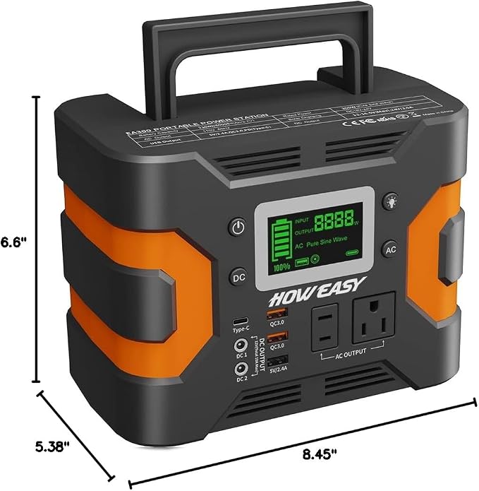 HOWEASY Portable Power Station 300W, 236Wh Solar Generator with Pure Sine Wave 110V AC Output, Backup Lithium Battery with LED Light for Outdoor Camping Travel Home Blackout - Image 9