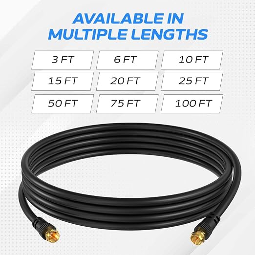 Cables Direct Online Pack of 2 x Coaxial Cables 25FT Black Coax RG6 Male F Type - Image 4