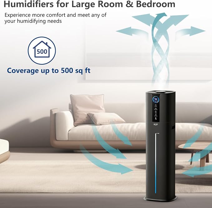 KZF 9L Smart Humidifiers for Bedroom Large Room, 2.3Gal Cool Mist Top Fill Diffuser App & Remote Control, 3 Mist Modes, Quiet Humidifier for Home Office Plant (9L Black App) - Image 4