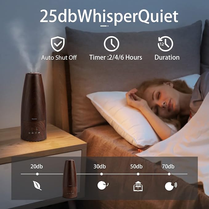 Cool Mist Humidifier，Elecameier Air humidifier for Home/Bedroom with Remote Control 2.3L Smart Air Humidifier for Desk/Office/Bedroom 25dB Whisper Quiet with Auto Shut off dark wood - Image 6