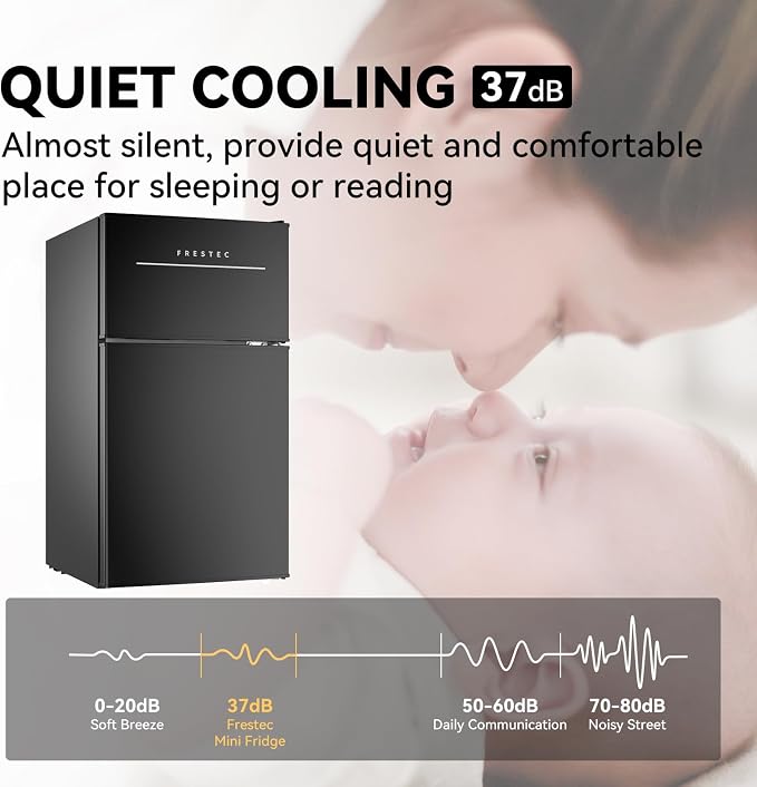 Mini Fridge with Freezer 3.2 Cu.Ft. 2 Door Refrigerator and Freezer Small Fridge for Bedroom Home Office Dorm, Small Drink Chiller, 37 dB Low Noise, Black - Image 5