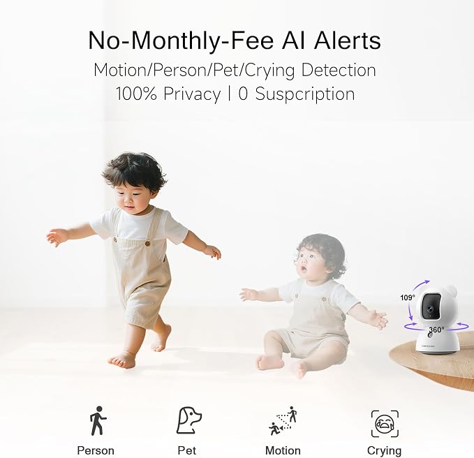 2.5K Indoor Security Camera 4pack, Free AI Person/Pet/Cry Detection, 4MP - Image 3