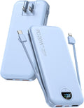 Portable Charger with Built-in Cables and Wall Plug, 10000mAh PD20W USB C Power Bank Fast Charging with LED Display, External Battery Pack Travel Essentials Compatible with iPhone, iPad, Samsung Blue by CITICR