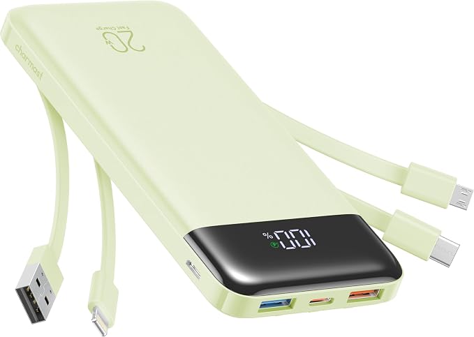 charmast 20000mAh Portable Charger with Built in Cables, 22.5W Travel Power Bank Fast Charging, USB C Cell Phone Battery Pack for iPhone 16/15/14/13/12/11 Series, iPad, Samsung, Android, Tablet by Charmast